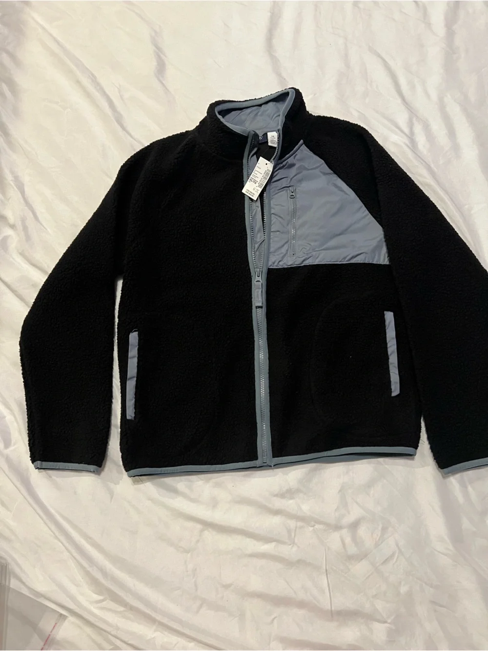 The Children's Place Black Fleece Pea Coat with Gray Accents